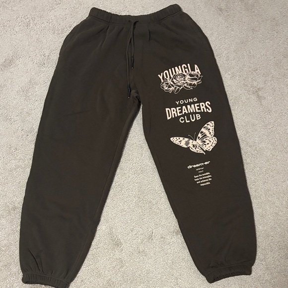 YoungLA Pants - YoungLA Black Track Pants with White Graphic